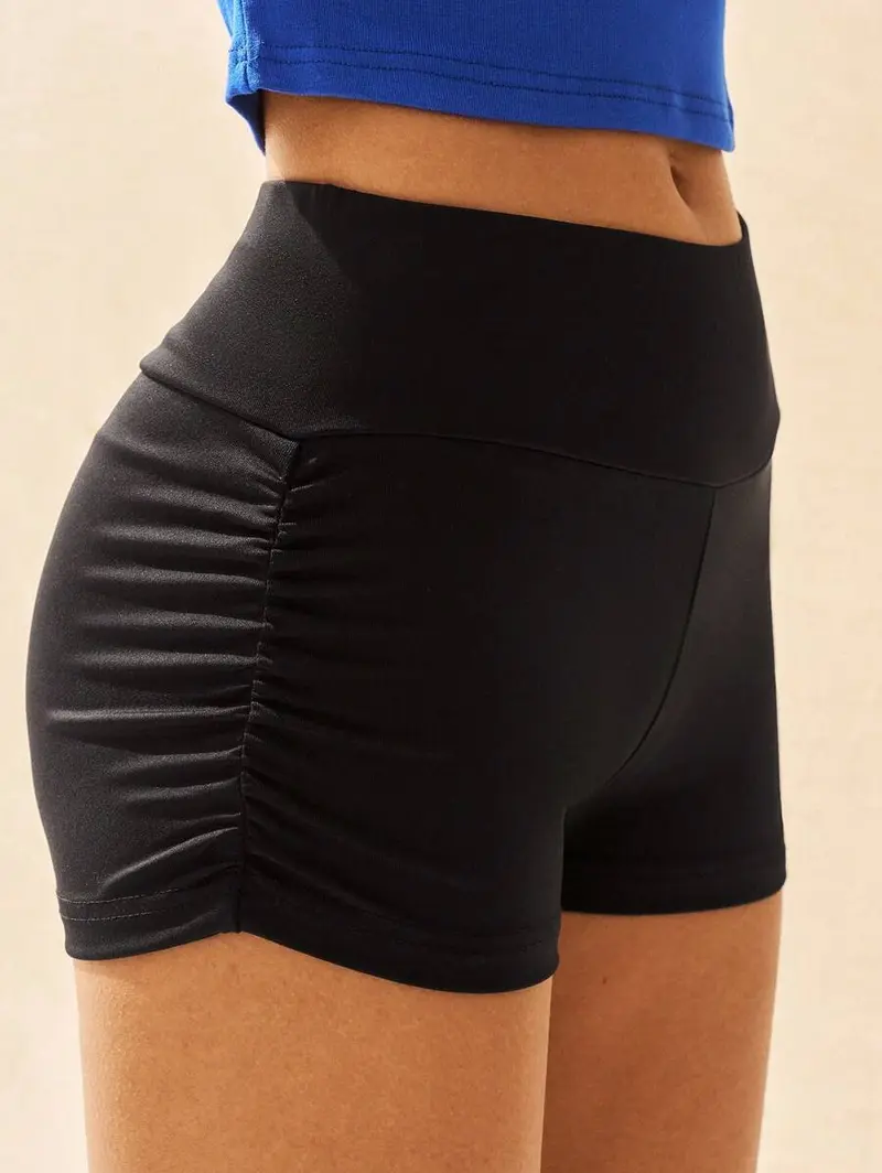 Product Introduction of Ladies' Solid Color Ruched Biker Shorts, Summer Biking,Yoga Sports, gym 1