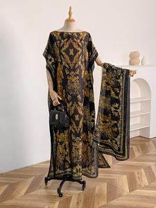 Women's Tribal Print Cape Shawl & Scarf Set, Boho Style Shawl & Scarf Set for Beach Vacation, Fashion Accessories for Women