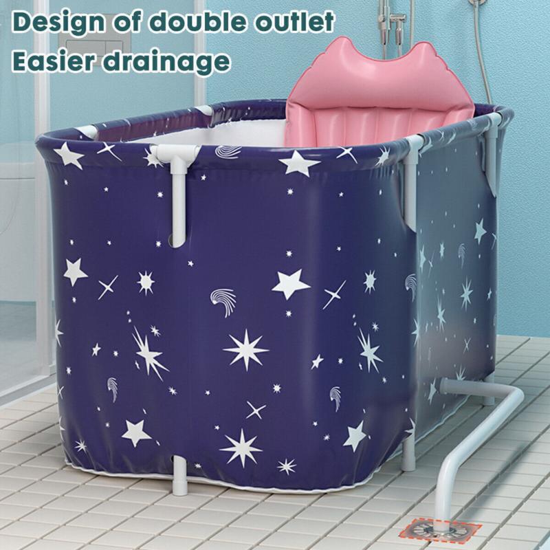 Bathtub Folding Portable Bath Tub Adult Kids Warm Home Spa Soaking Barrel PVC 2