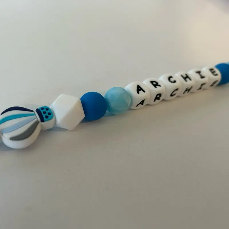 Plain/Personalised Blue Hot Air Balloon Theme Silicone Dummy Clip - Perfect for Baby Teething 1