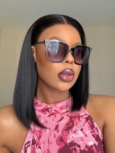 13*4*1 T Part Human Hair Lace Front Wigs, Short Bob Human Hair Glueless Wigs, Straight Hair Natural Color for Women Girls