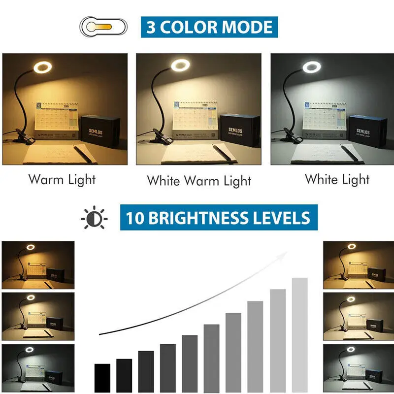 48 LED USB Clamp Clip On Desk Light - Flexible Bed Reading Table Study Night Lamp (3 Colors) 7