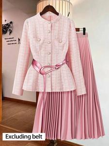 Women's Solid Color Blazer & A-line Skirt Two-piece Set, Elegant Fashion Casual Button Front Outerwear & Long Skirt for Daily Outdoor Wear, Women's Clothing for Spring & Fall