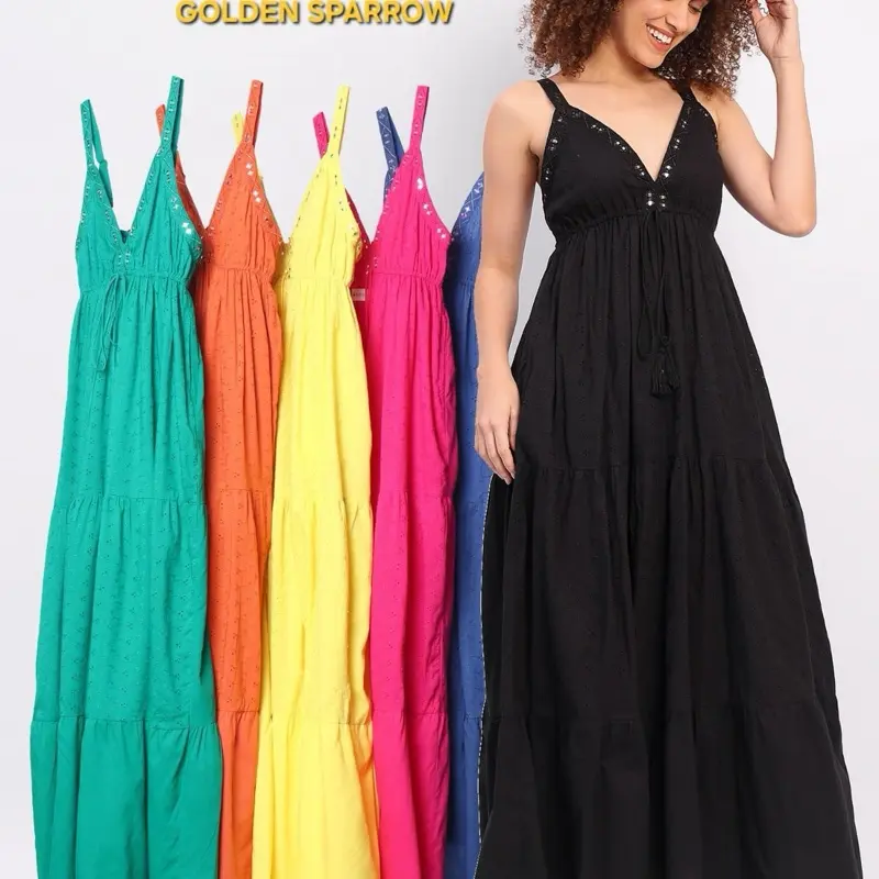 Boho Summer Dress for Women and Girls with Side Pockets - Casual Style - Womenswear Cotton Soft Comfortable Black Breathable 3