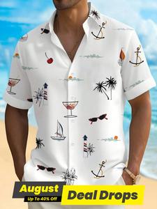 Men's Tropical Print Short Sleeve Button Front Shirt, Regular Fit Casual Comfy Top, Men's Collared Clothes for Beach Vacation, Menswear, Shortsleeve Summer Shirt, Casual Stylish Menswear, Casual Summer Style Shirts, Beachy Shirt, Casual Outdoor Shirt