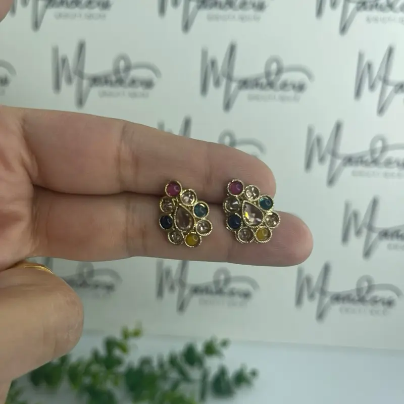 Multi colour Antique Gold Studs