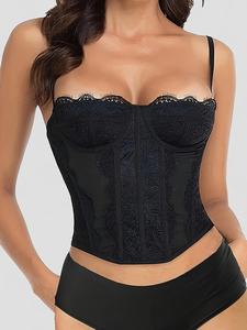 Women's Lace Bustier Corset Top, Adjustable Strap Asymmetrical Hem Shapewear Camisole, Women's Shapewear Top for Daily Wear, Womenswear, Solid Lace Shapewear