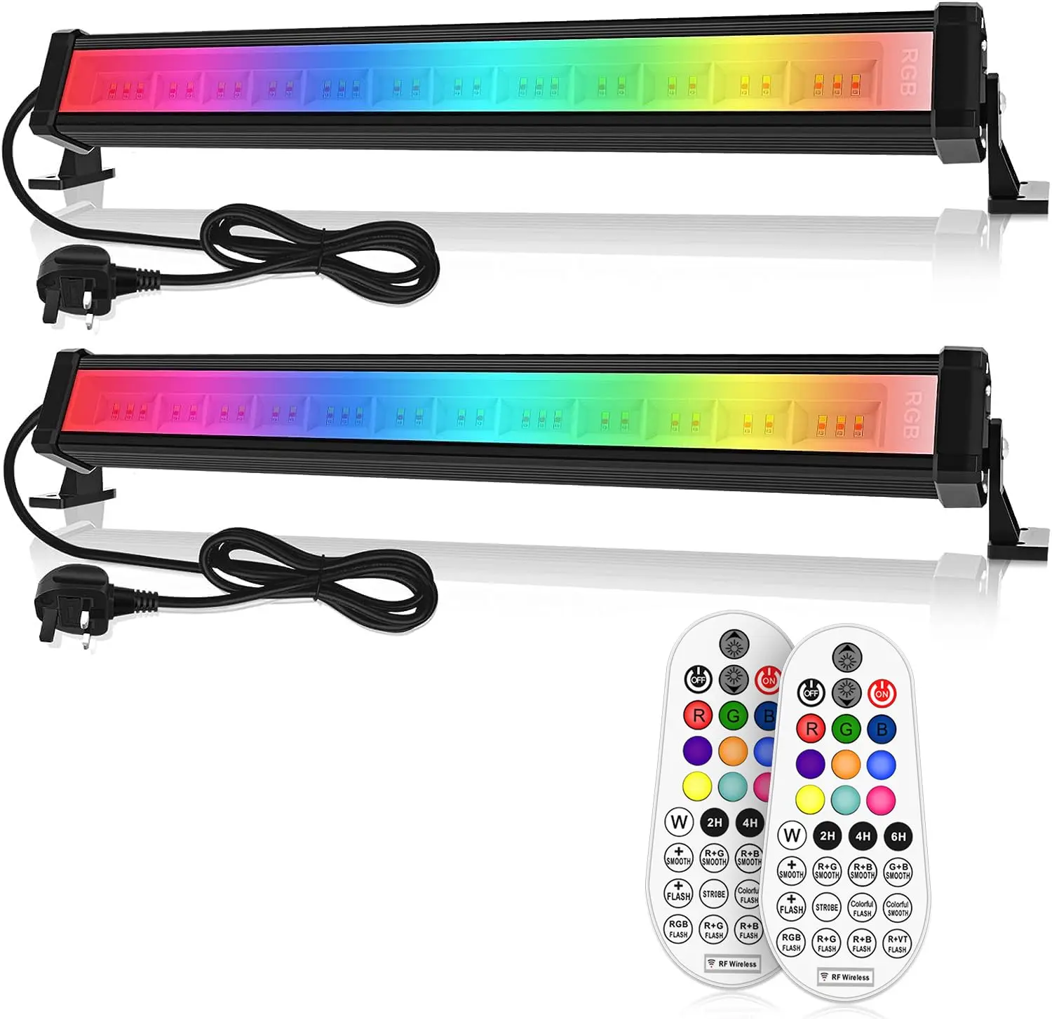 Linke RGB Light Bar 42W Disco Lights Led Floodlight 3350LM with Remote Control RGB Lights for Bar Party Stage Garden BBQ Halloween Christmas Festival Decorative Lighting, 2 Pieces [Energy Class F]
