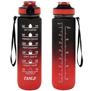 1000ml Sports Water Bottle, Portable Large Capacity Drinking Cup with Straw & Strap for Outdoor Sports School Camping Running