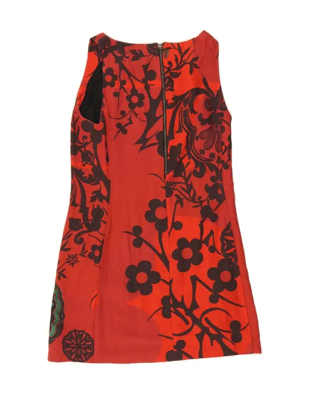 Pre-Owned Vintage DESIGUAL Womens Sleeveless A-Line Dress EU 38 Medium Red Floral Viscose 2