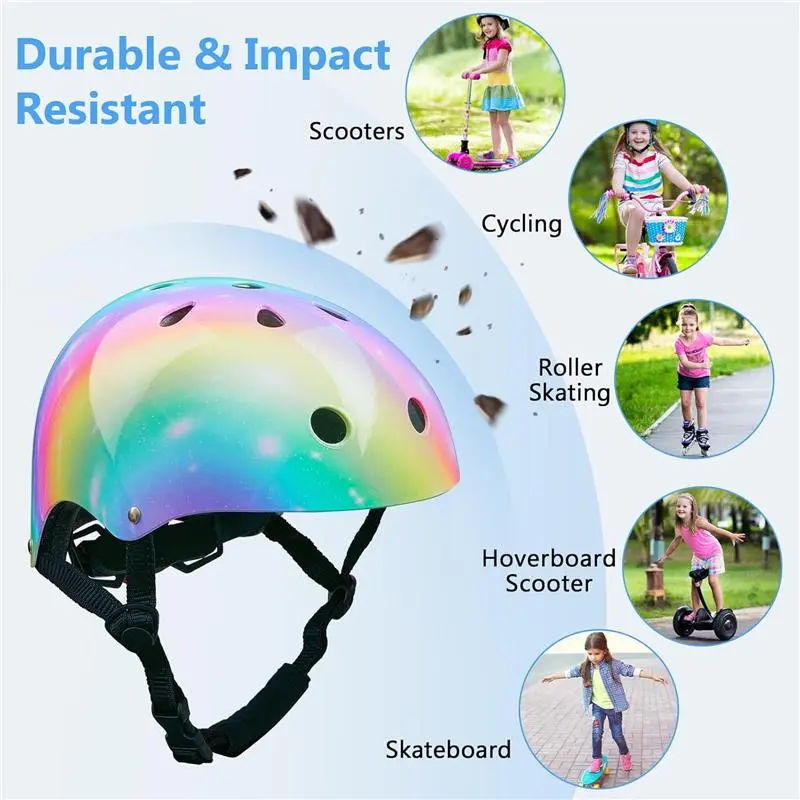 Kids Bike Helmet,Colour Name: Rainbow, Toddler Helmet Girls Scooter Helmet Kids Cycling Helmets Skateboard Helmet for Boys Child, Age 3-8-14 Years 6