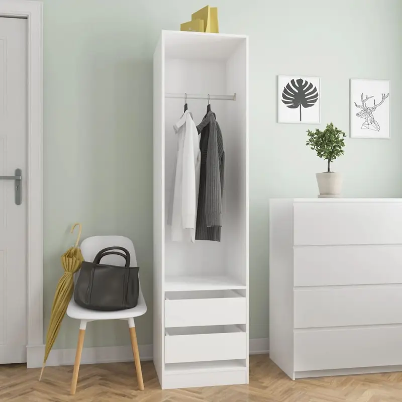 Stylish White Wardrobe with Drawers - 50x50x200 cm | Durable Engineered Wood 0