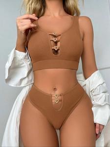 Women's Solid Backless Bra & Panty Two-Piece Set, Casual Comfy Breathable Lingerie Set for Daily Wear, Women's Underwear Set for All Seasons