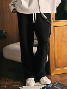 Men's Solid Color Straight Leg Pants, Loose Casual Comfy Knitting Bottoms for Summer, Fashion Men's Clothes for Daily Wear, Trouser