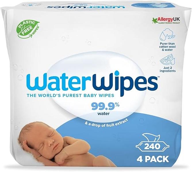 Plastic-Free Original Baby Wipes, 240 Count (4 packs), 99.9% Water Based Wipes, Unscented 0