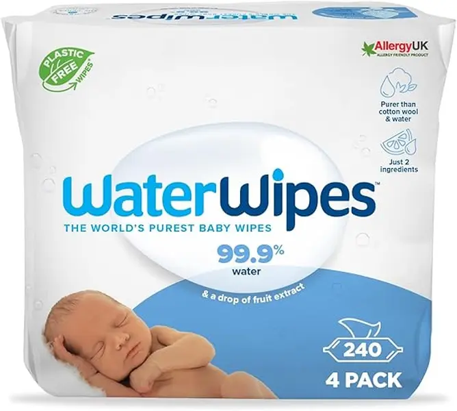 Plastic-Free Original Baby Wipes, 240 Count (4 packs), 99.9% Water Based Wipes, Unscented 0