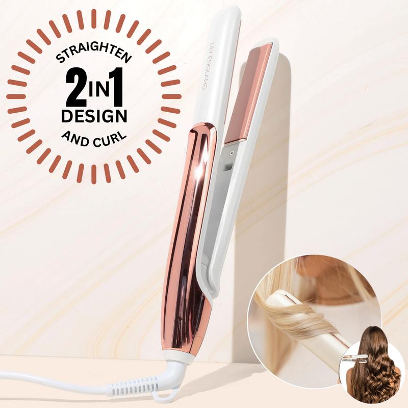 Lily England Deluxe Hair Straighteners - Ceramic 2 in 1 Flat Iron Hair Straightener & Curler - Adjustable Temperature & Fast Heating Plates - Dual Voltage 0