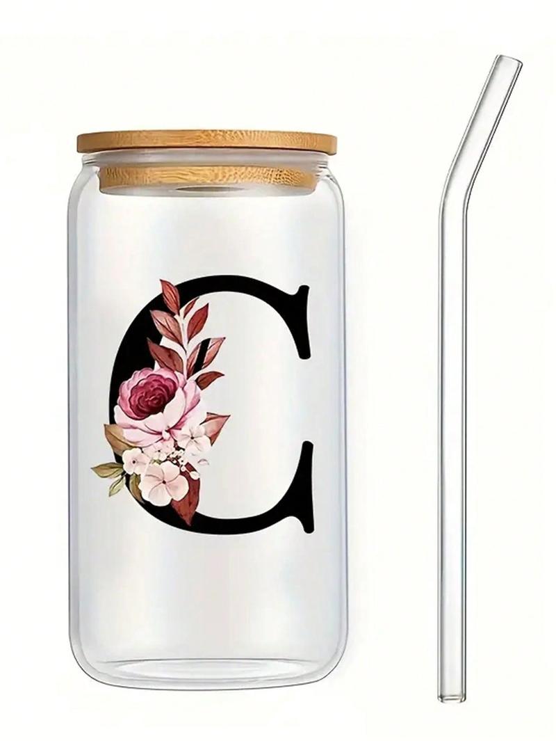 Product Introduction of Letter Printed Glass Cup with Straw & Lid - 480ml - Simple and Beautiful - Transparent - Flat Bottom - Hot Drinks - Home or Coffee Shop Use - Drinkware 20