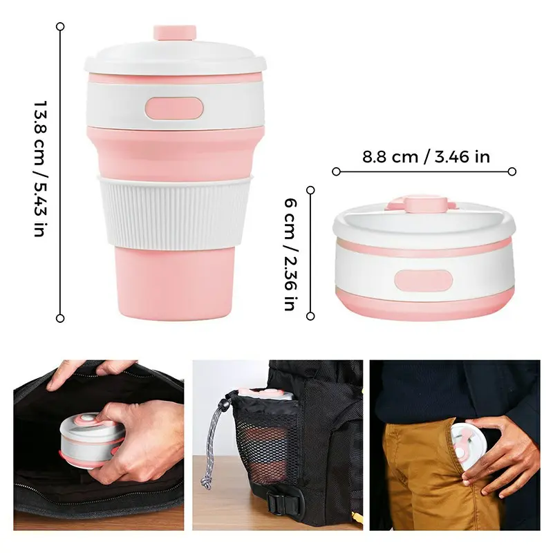 Collapsible Silicone Telescopic Water Bottle Foldable Portable Leakproof Cup - Pink Drinkware Beverage 5