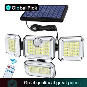 Solar Powered Outdoor Lights, 4-head 270° Wide Angle LED Solar Motion-Sensor Light, Waterproof Solar Security Light for Front Door Yard Garage, Solar Lights Outdoor, Lighting