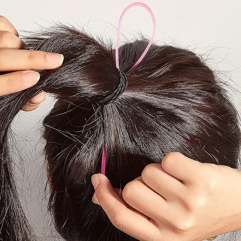4Pcs Topsy Tail Hair Tool Hair Looping Tool Hair Braiding Tool with Rat Tail Comb, Ponytail Loop Hair Bands Remover Cutter Fast Hair Styling Accessories for Hair Braid 5