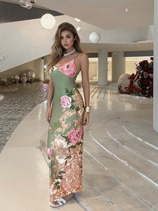 2025 Trendy, Women's Floral Print Mermaid Bodycon Cami Dress, Summer Clothes Women, for Beach Holiday