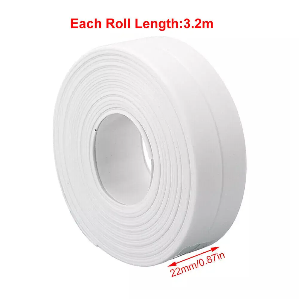 Waterproof Adhesive Tape for Bathroom Kitchen, White PVC Seal Strip Fixes Leaks Gaps Cracks, Strong Bond, 22mm x 3.2m, Sealing Tape for Moisture Control