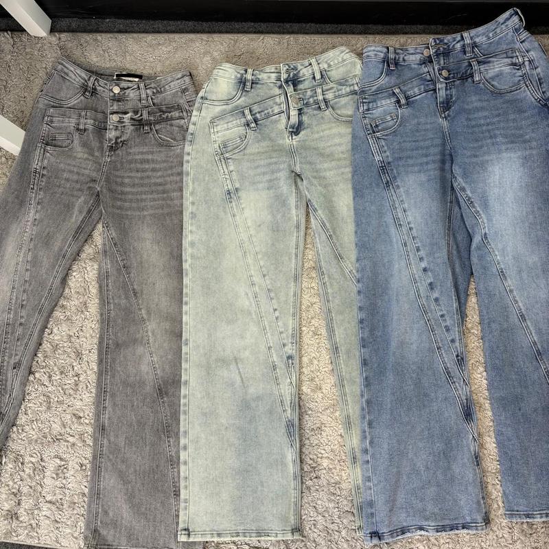 [HouseOfTrendz] RILEY Double Layered Wide Leg Jeans - High Waisted, Baggy, Denim, Double Belt, Double Layer, Pocket Detail, Street wear, Comfortable, Jeans, Womens Casual Cotton Fabric 8