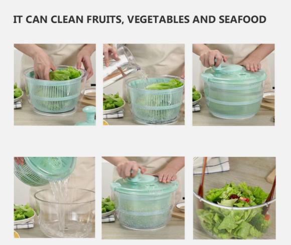 Large Salad Leaf Spinner Lettuce Veg Drainer Herb Plastic Dryer Drying Colander Centrifuge, dryer, strainer for lettuce, vegetables and fruit Salad Spinner 5L Kitchen Lid Utensils 2