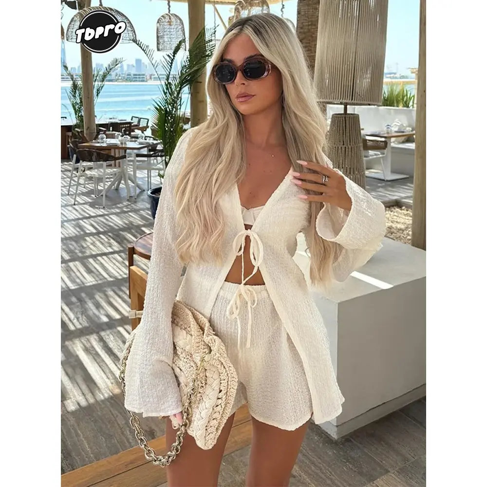 Women's Crochet Hollowed Out Lapel Single Breasted Top Set Chic Solid Printed Wide Leg Pants Suits 2024 Commuter Vacation Outfit
