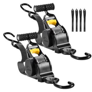 Automatic Ratchet Tie Down Kit, 2 Counts/set Durable & Retractable Ratchet Tie Down with Non-slip Handle, Steel Structure Hardware Tie Down Straps for Vehicle Trailer Rescue, Industrial, Parts
