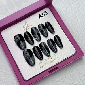 Black almond hand-painted flowers, high-end cat’s eye starry sky, detachable and nail press reusable  nails press  nails miffy  nails miffy  nails short  press  nails