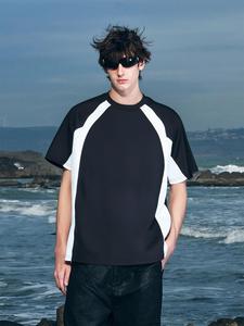 Men's Thermal Bonded Short Sleeve Tee, Loose Casual Retro Contrast Trim Round Neck T-shirt for Summer, Fashion Men's Top for Daily Wear, Socks