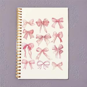 Bow Pattern Notebook, 1 Count Pink Bow Journal Notebook, Aesthetic Notebook Journal for Women, Cute Notebook, Office Supplies, Workbook, Durable Drawing Notebook, Hardcover Spiral Notebook