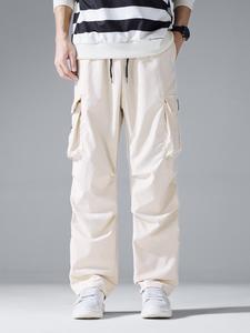 Men's Letter Print Stitching Cargo Pants, Regular Fit Casual Comfy Flap Pocket Design Trousers for Summer, Fashion Men's Bottoms for Daily Wear