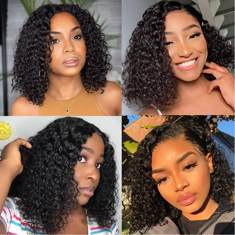 Glueless Short Bob Wigs Kinky Curly Human Hair Wigs 13x4 Transparent Lace Front Wigs Wet And Wavy Jerry Curly Lace Closure Wig 5