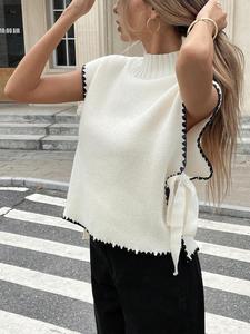 Women's Contrast Binding Sweater Vest, Casual Sleeveless Knit Top for Summer, Fashion Women's Knitwear for Daily Wear