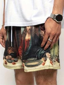 Men's All Over Print Drawstring Waist Sports Shorts, Regular Fit Casual Pocket Track Shorts for Daily Wear, Men's Bottoms for All Seasons