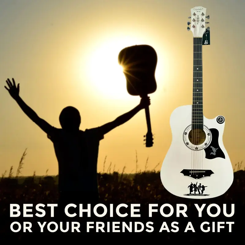 Acoustic Guitar Full Package Pack with Accessories - 4/4 Size 38" Classic 6 Strings (White) 2