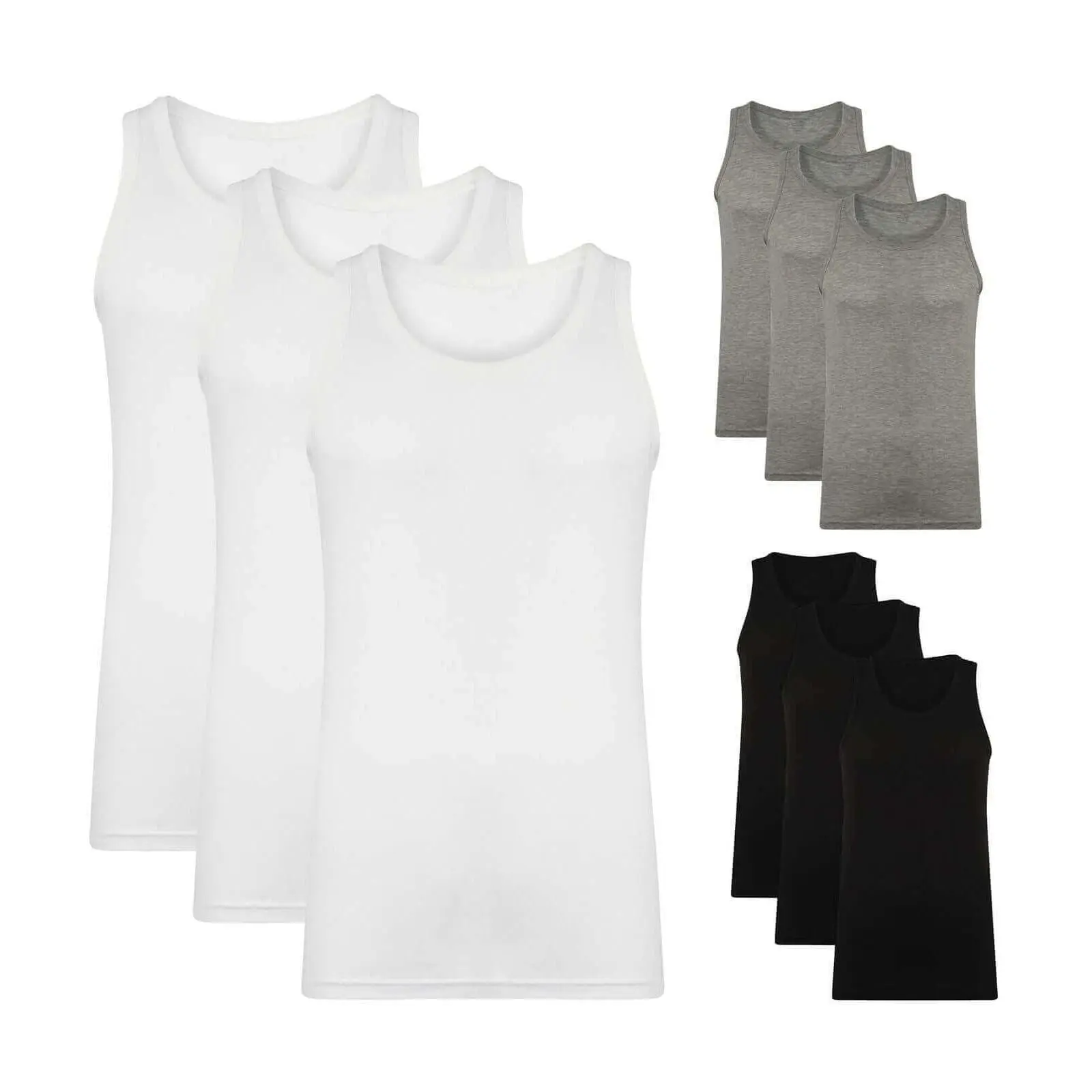 Pack of 3 Mens Fitted Cotton Vests Comfortable Versatile Breathable Hypoallergenic in White Black Grey Ideal for Layering All Seasons by Sock Stack