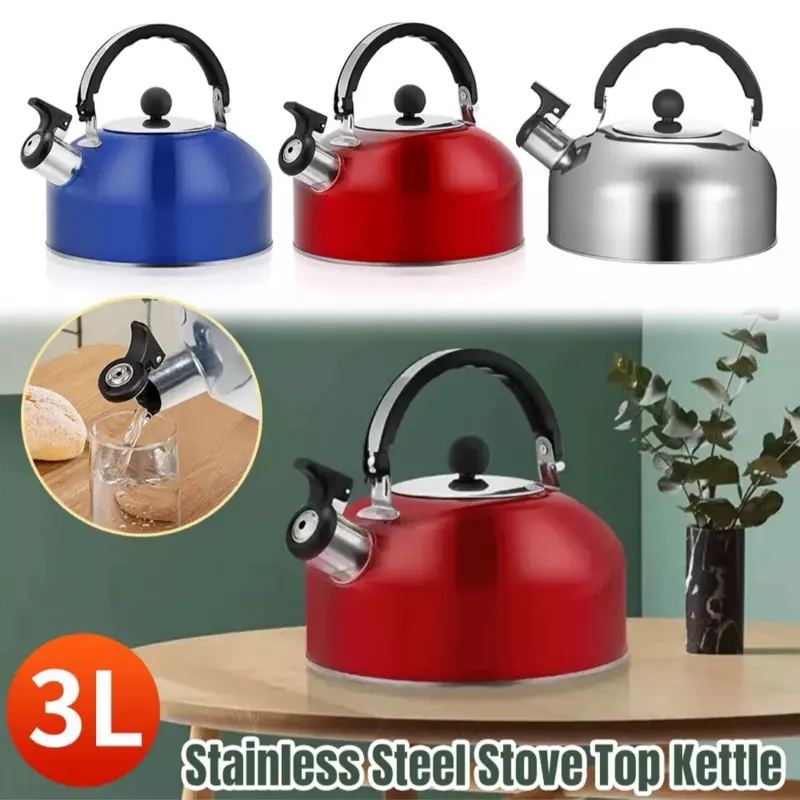 UK Stainless Steel Whistling Kettle 3L Stove Top Hob Kitchenware Tea Camping Drinkware Jugs Lightweight Coffee 1