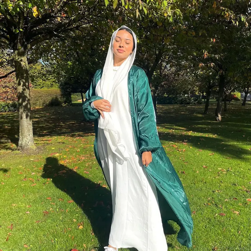 European Muslim Women's Clothing Abaya Fashion Cardigan Robe Arabic Turkish Satin Solid Color Elegant 1