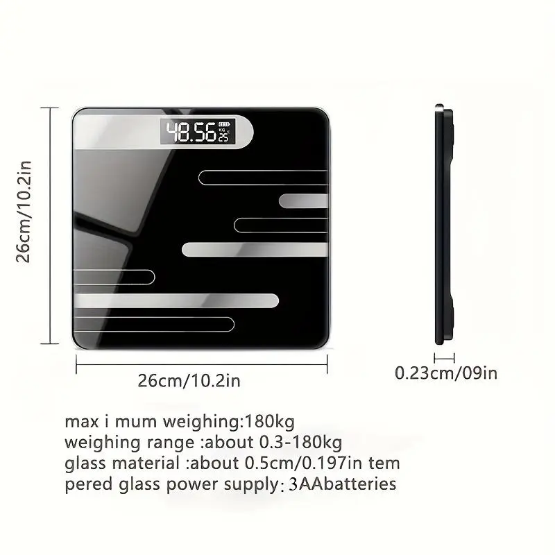 1 stylish black digital scale with LCD display - precision floor-mounted health scale, battery powered (36V and below), ideal for bathroom use Healthcare 1