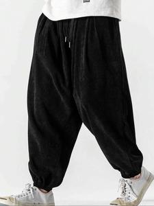 Men's Solid Corduroy Pants, Loose Casual Comfy Trousers for Fall & Winter, Men's Bottoms for Daily Wear, Beige