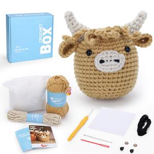 Highland Cow Crochet Kit, 1 Set DIY Highland Cow Beginners Crochet Kit, Including Soft Yarn, Step-by-Step Video Tutorial, Hook, Holiday Birthday Gift for Adults