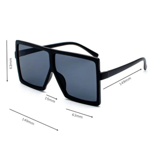 Black Square Flat Top Large Fashion Sunglasses Women Shades Big Oversized 3
