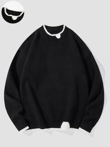 Men's 2 in 1 Contrast Binding Drop Shoulder Pullover, Regular Fit Casual Long Sleeve Round Neck Sweater for Fall & Winter, Men's Clothes for Daily Wear