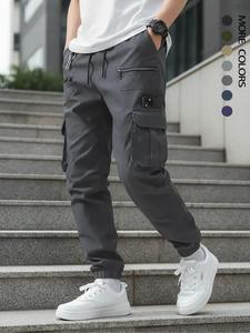 Men's Loose Solid Pocket Drawstring Waist Cargo Pants, Street Fashion Zipper Jogger Pants For Daily Wear, Casual Men's Trousers For All Seasons, Casual Outdoor Pants