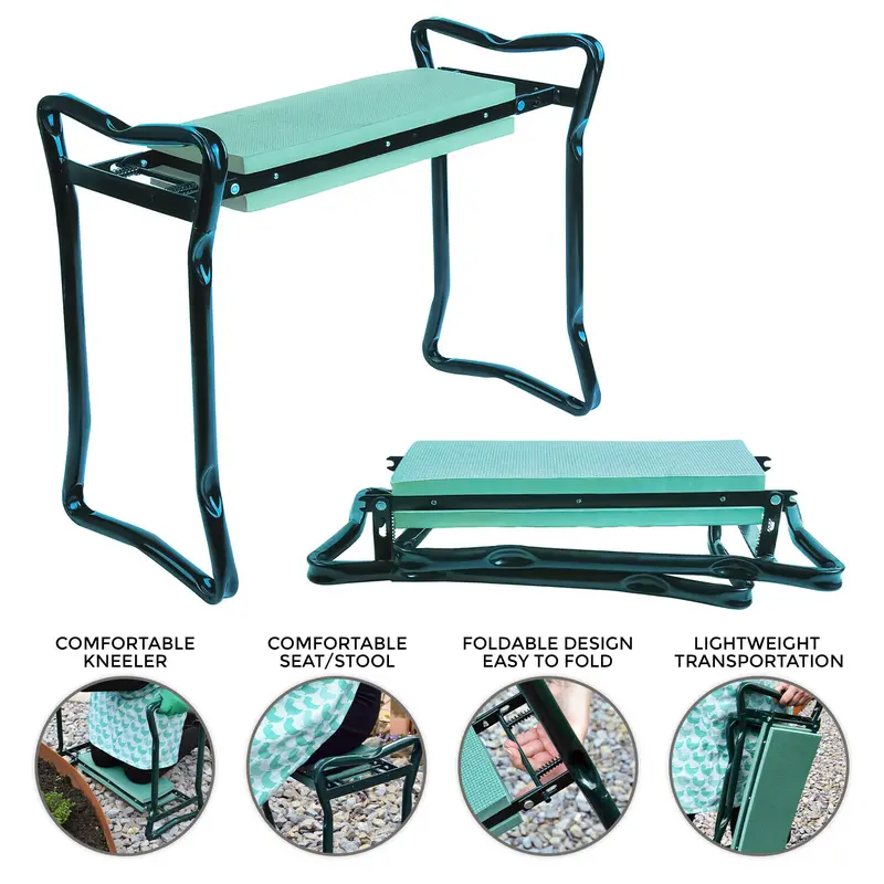 Garden Kneeler 2-in-1 Folding Gardening Padded Seat and Kneeling Stool Tool Bag 6