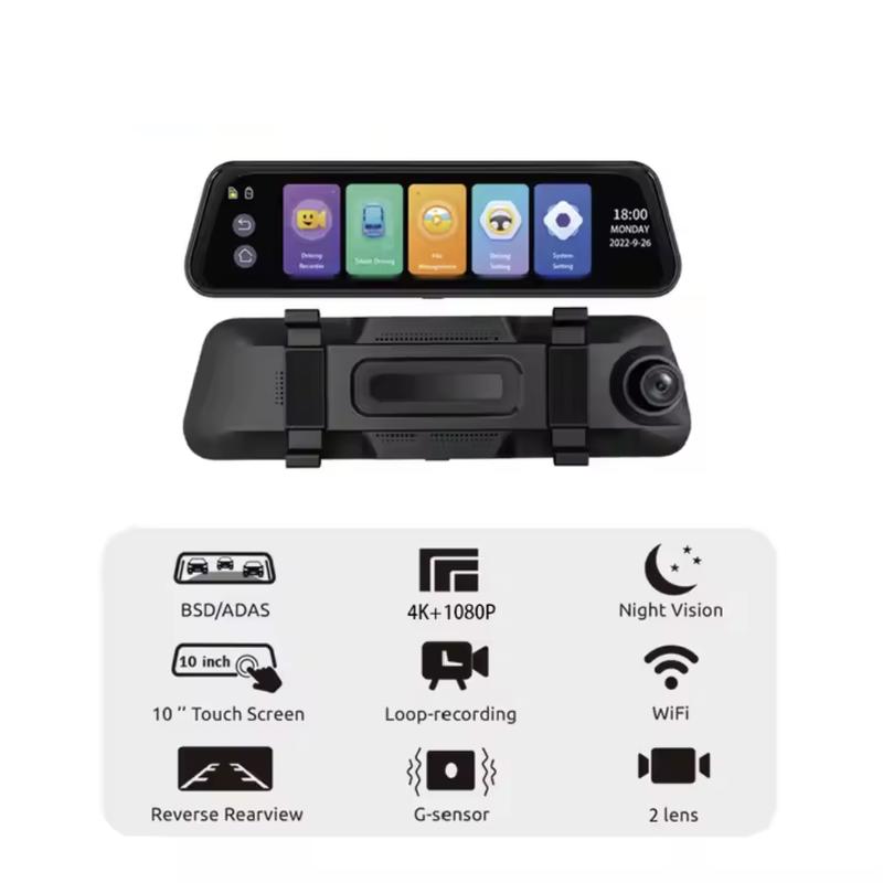 DIVEYE - 9.66-inch Touch Screen Dashcam / Mirror (Front 4K and Rear 1080P) + ADAS and BSD Functions 1